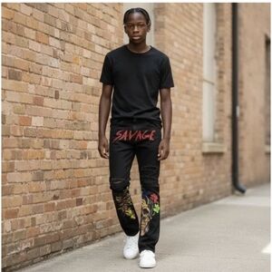 Black Pike " Savage" Graphic Streetwear Jeans Sz.30x32 NWT